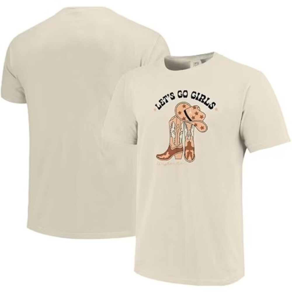 Texas Longhorns Let’s Go Girls Comfort Colors Tee Women’s Large Ivory NWOT